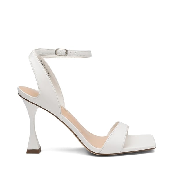 Square Toe Ankle Strap Stilettos Sandals - WHITE PU - 2